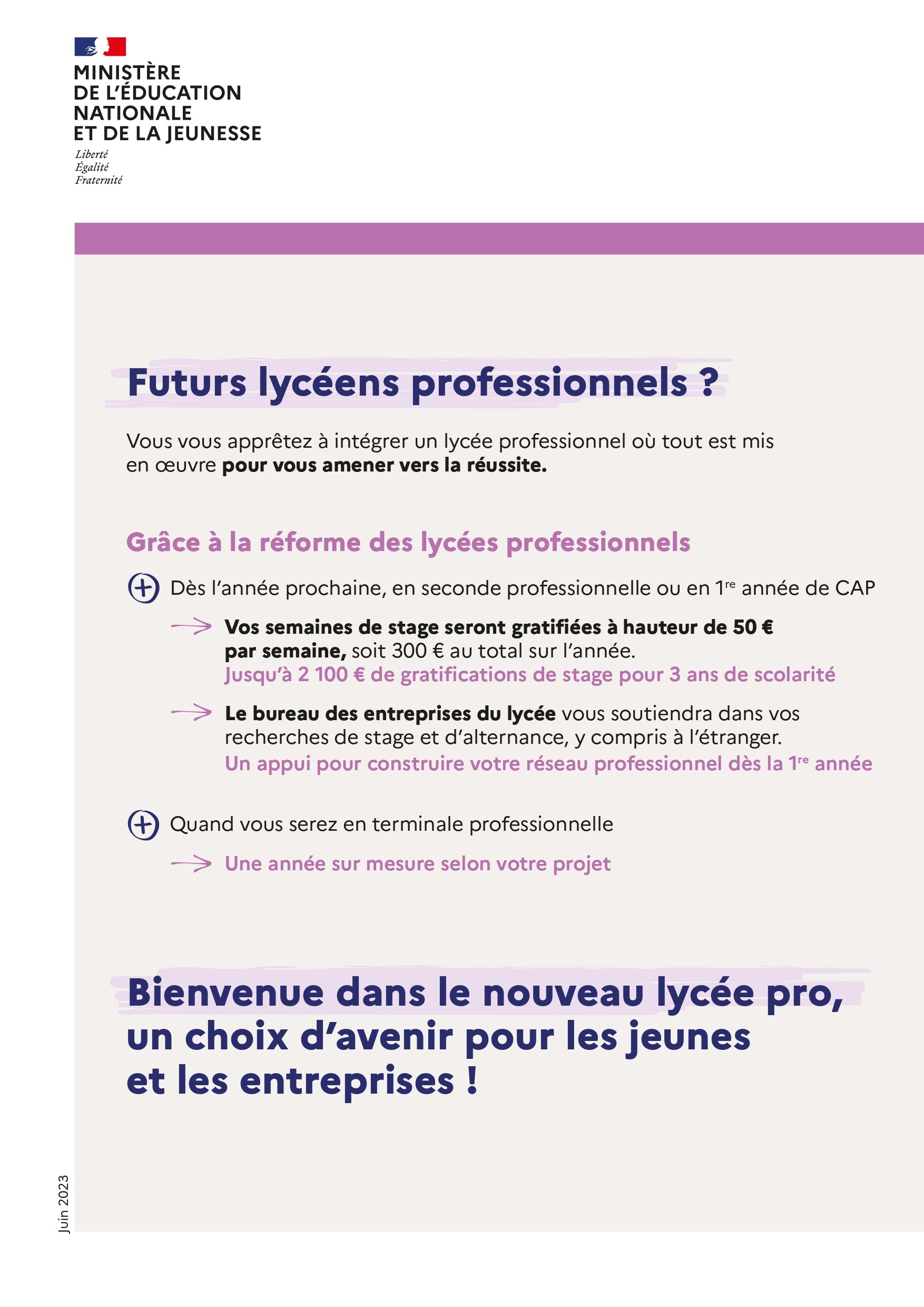 Gratification des semaines de stage Lycée professionnel Collège